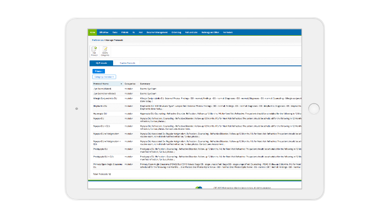 Exam Protocols in Eyefinity EHR
